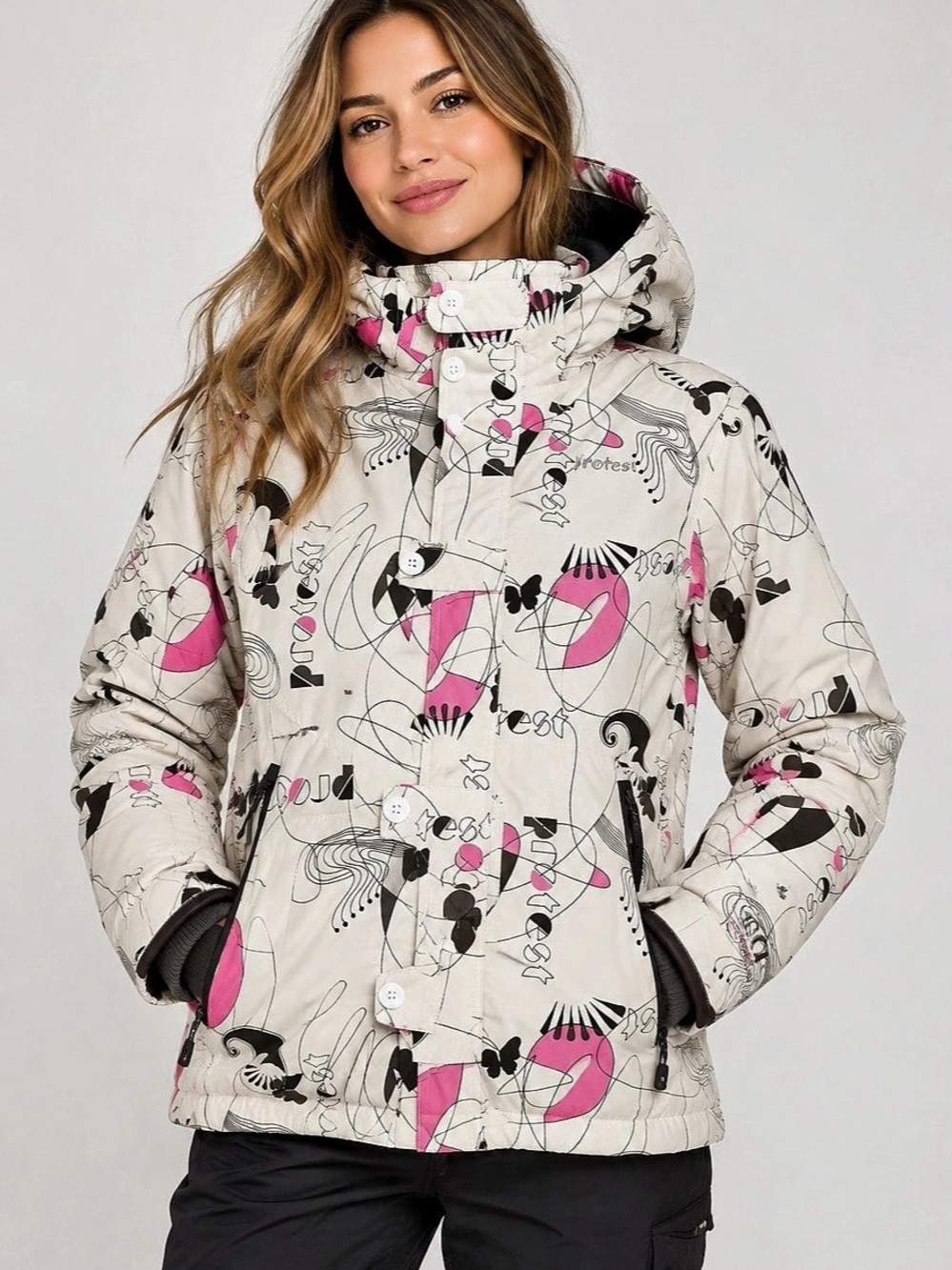 Protest 5.0 Girls Ski Jacket in White & Pink Like New